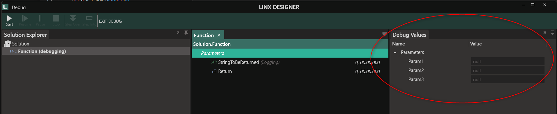 Debug parameter values